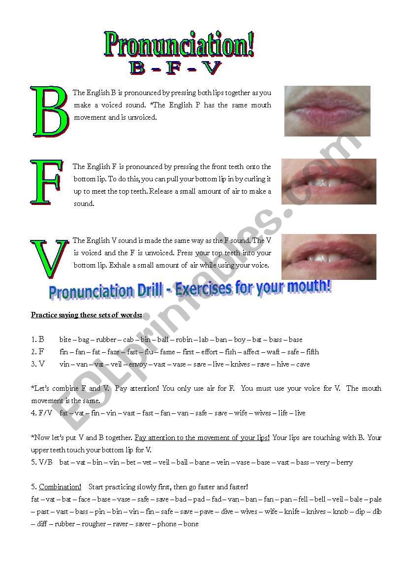 Pronunciation B - F - V worksheet