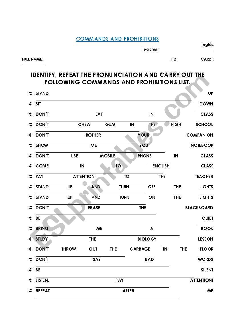 commands and prohibitions worksheet