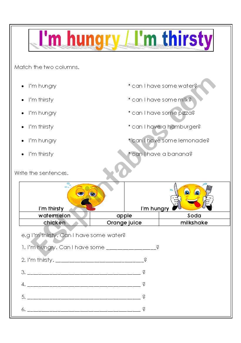 IÂ´m hungry/thirsty worksheet