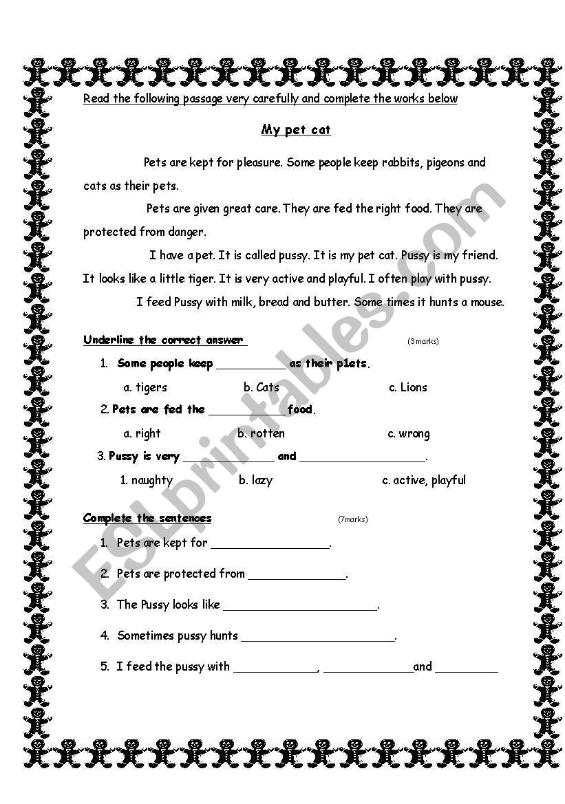 reading comprehension worksheet