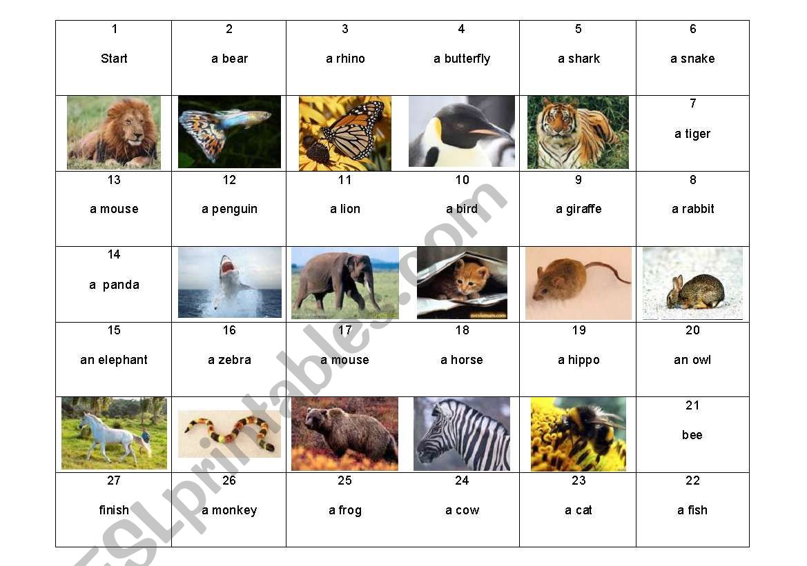 Animal Board Game worksheet