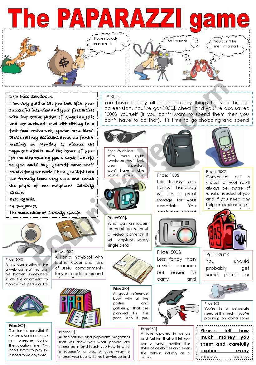 PAPARAZZI!!! WATCH OUT, THEYÂ´RE EVERYWHERE!!! (GAME FOR STUDENTS, INTRODUCTORY PART)