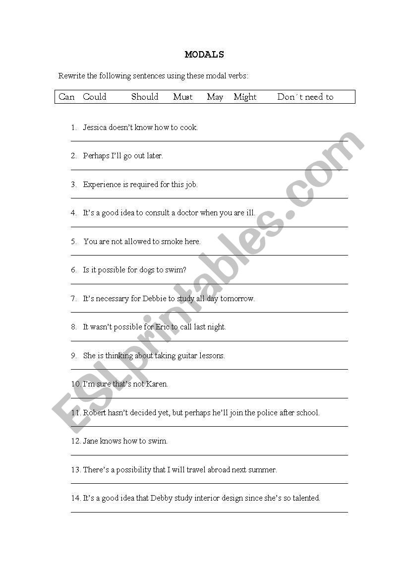 modals sentences worksheet