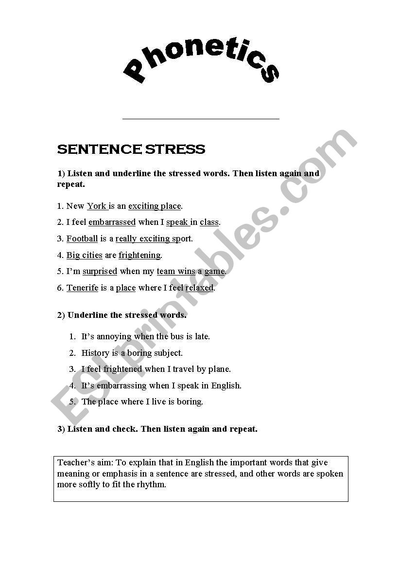 Esl Sentence Stress Worksheet