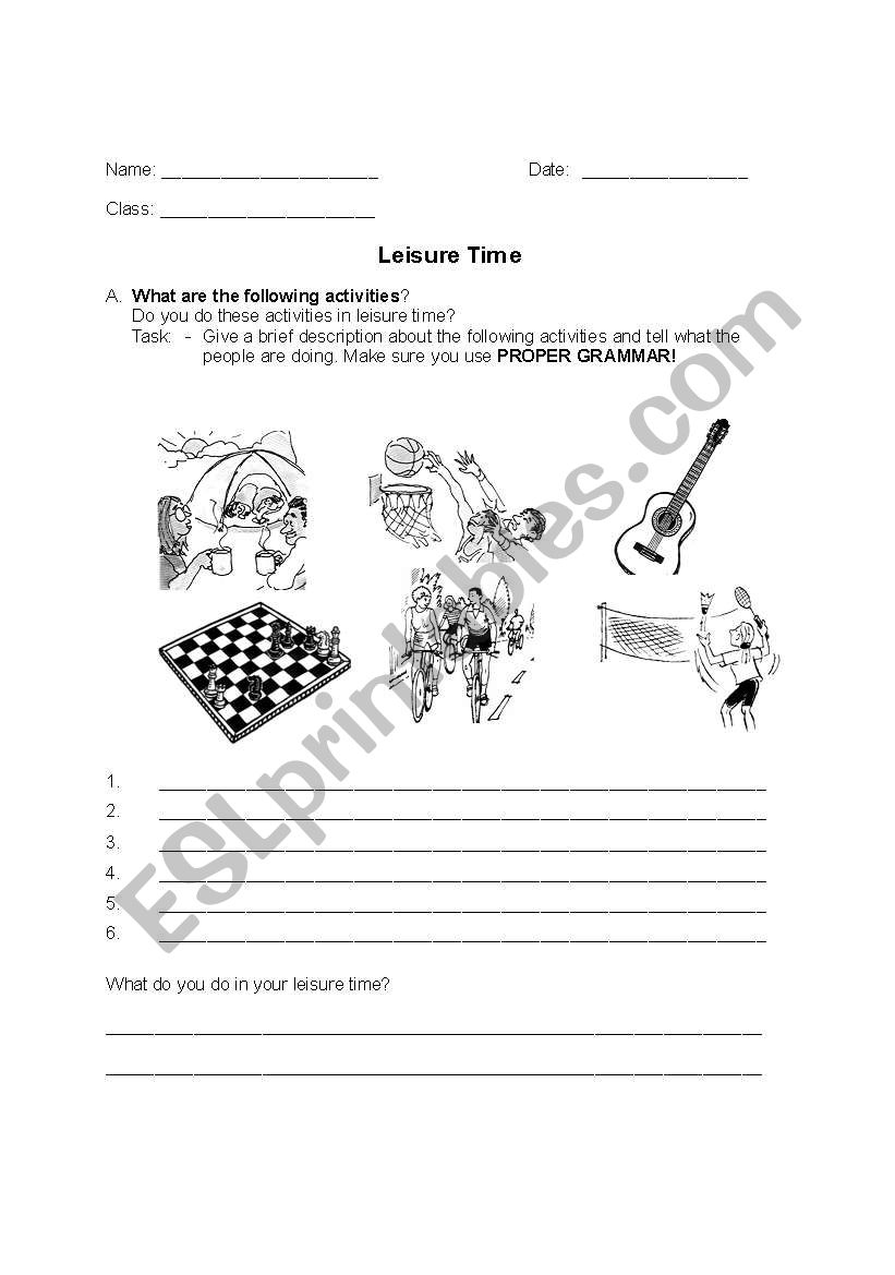 Leisure Time worksheet