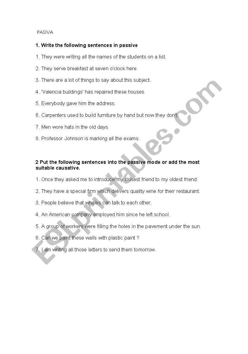 pasiva worksheet