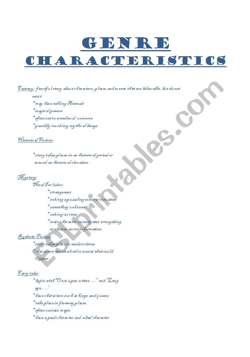 Break down of genre characteristics.