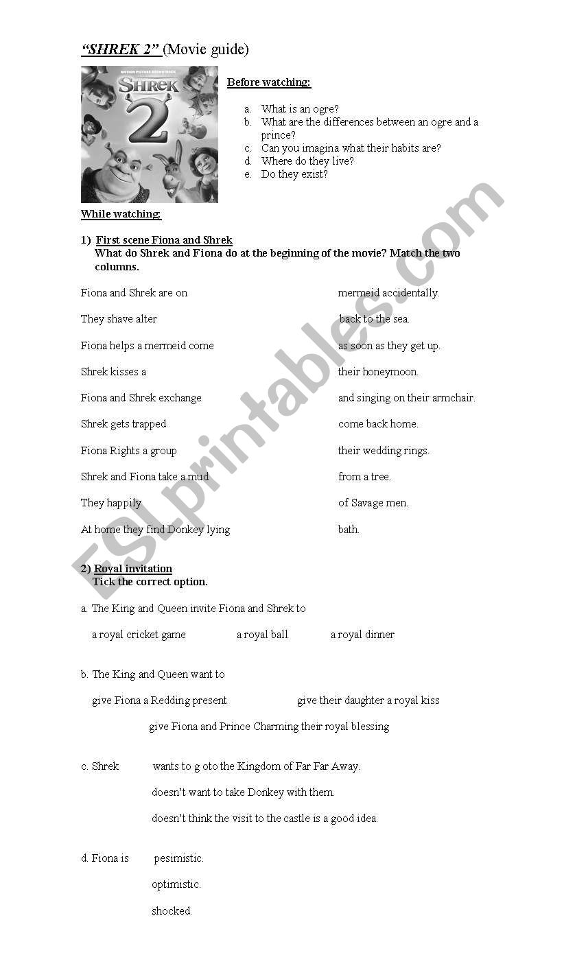 shrek worksheet