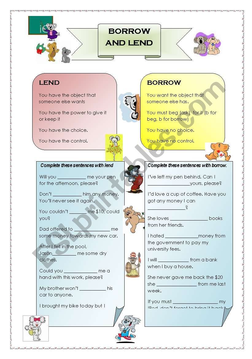 Borrow and Lend worksheet