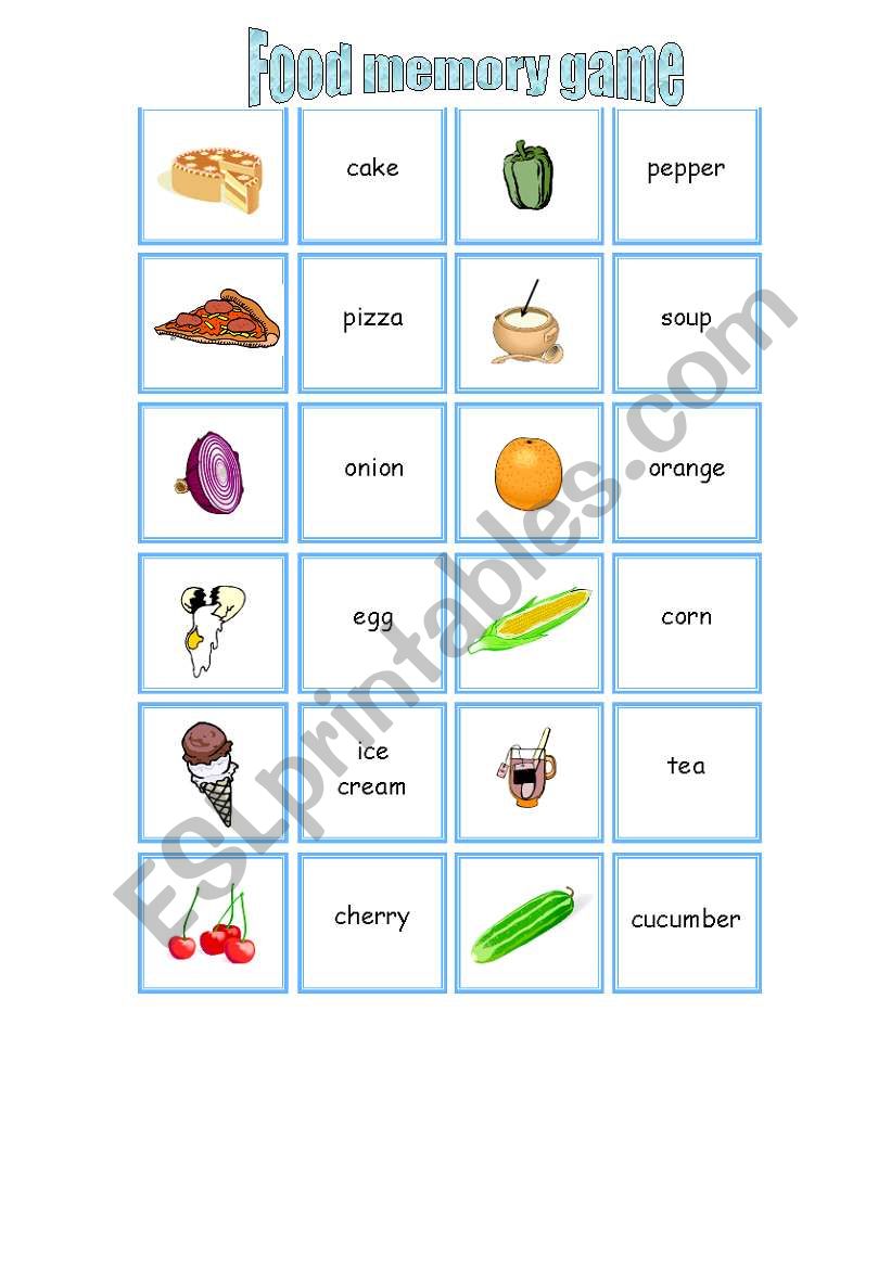 food memory game(3) worksheet