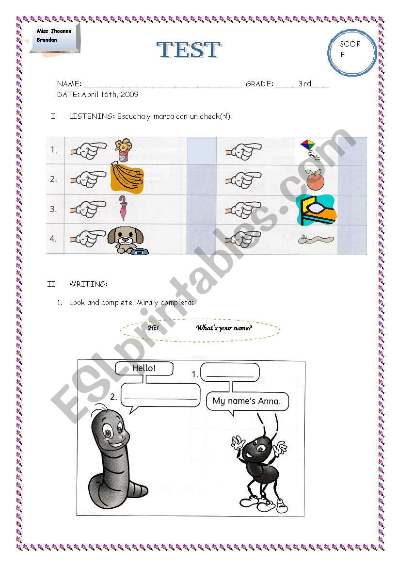 Test 3 grade: Numbers and greetings