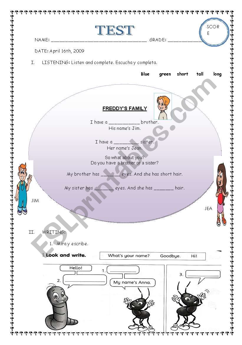 Test 5š grade: Greetings, can, likes and dislikes, time, etc Test 5š grade: Greetings, can, likes and dislikes, time, etc