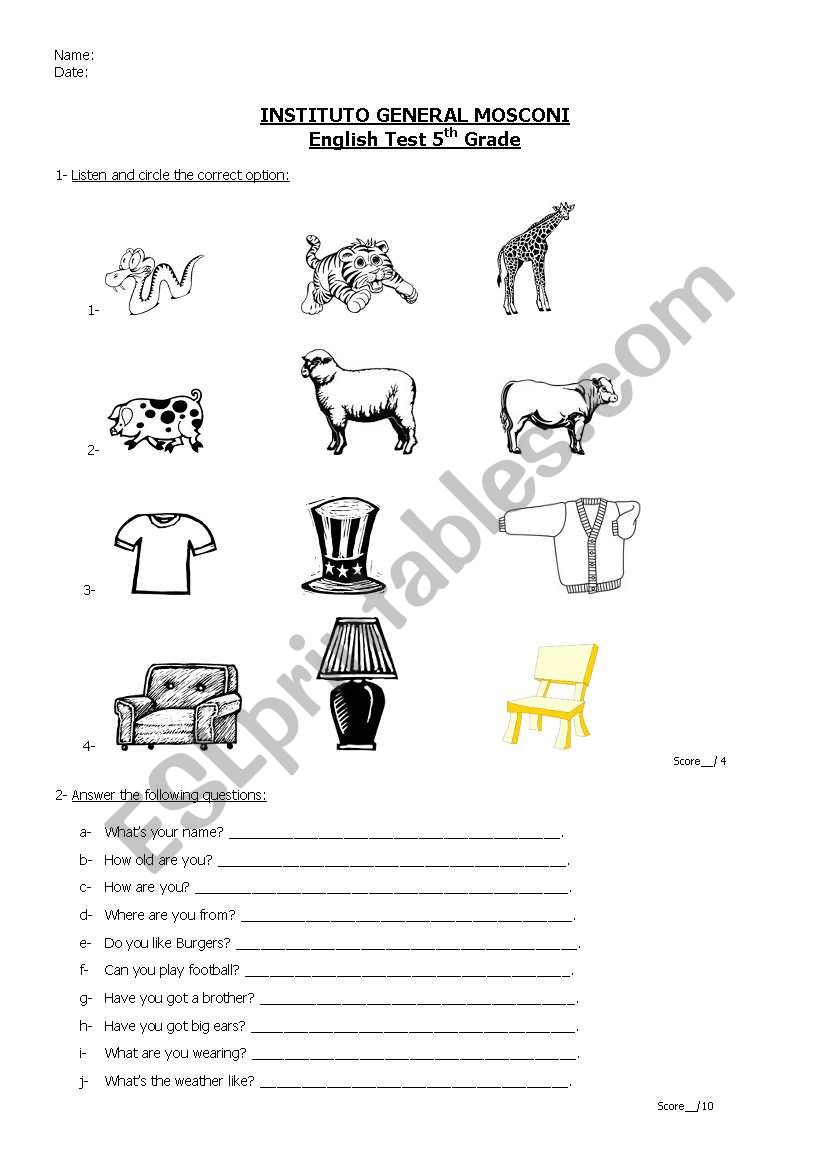 test worksheet