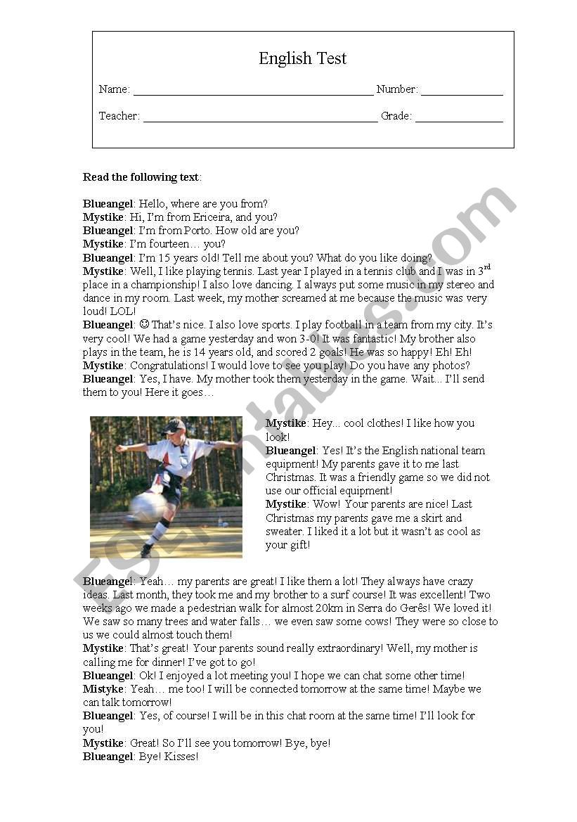 English Test: Sports worksheet