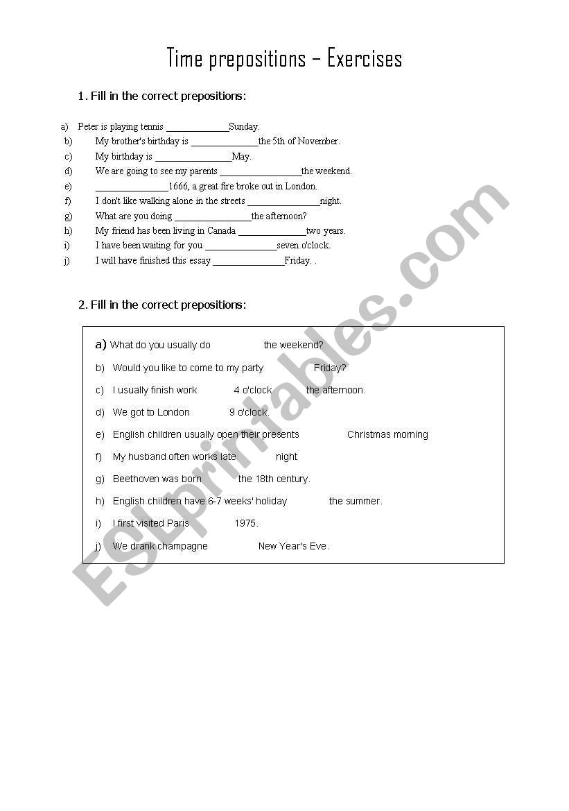 Exercise: Prepositions of Time