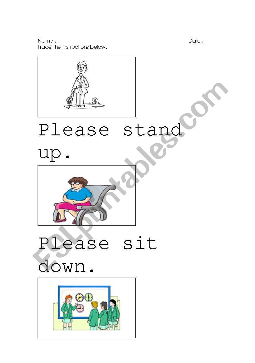 Simple Instruction in Class worksheet