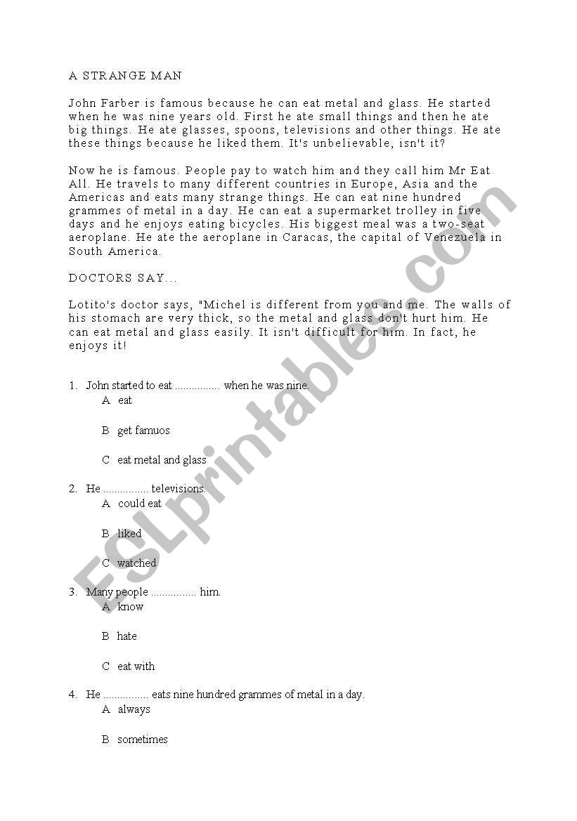 A STRANGE MAN worksheet