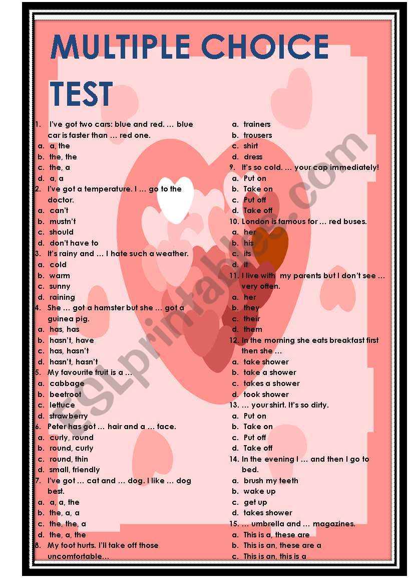 a multiple-choice test in general English part two (coloured version)