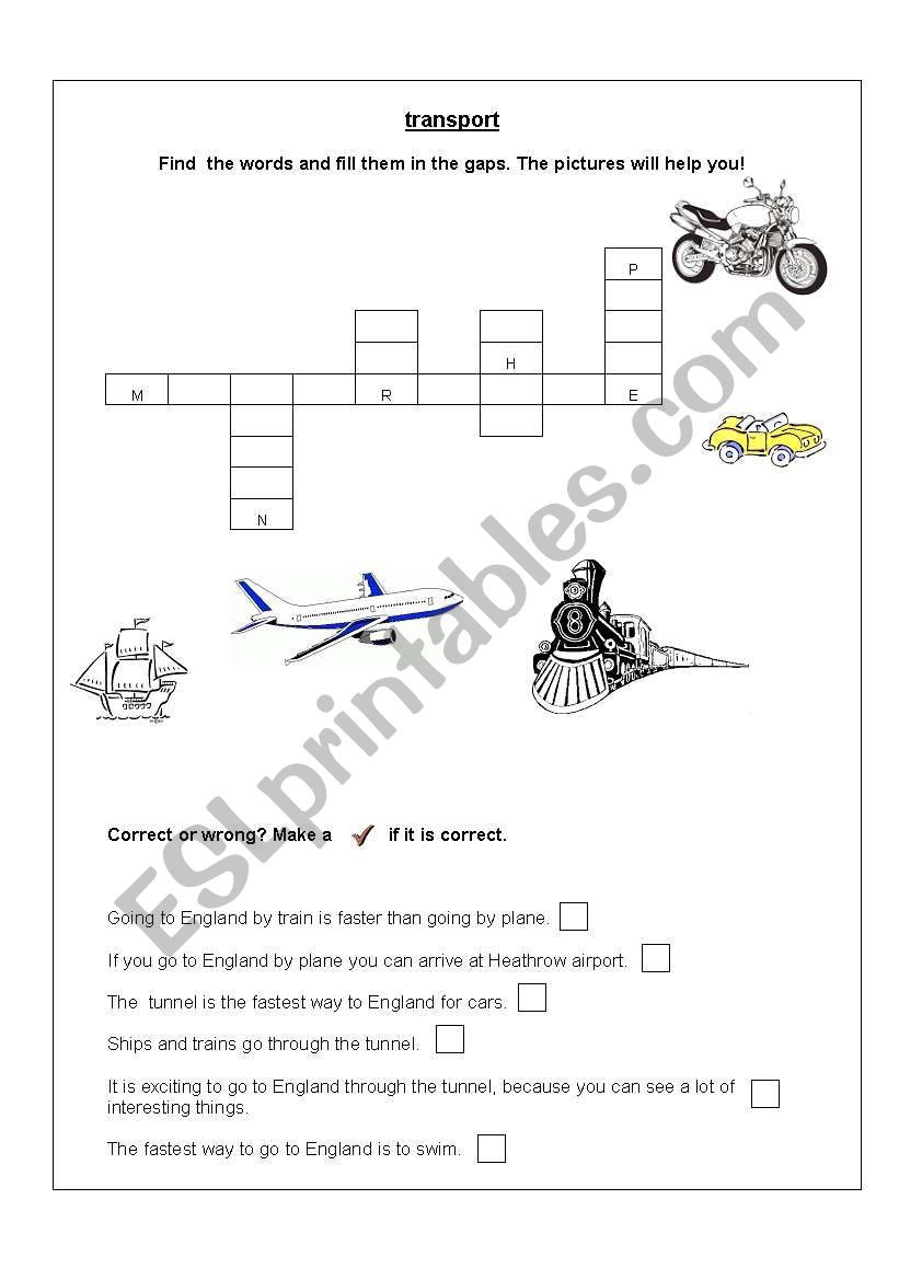 transport  worksheet