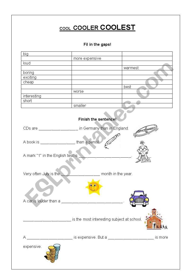 cool cooler coolest worksheet