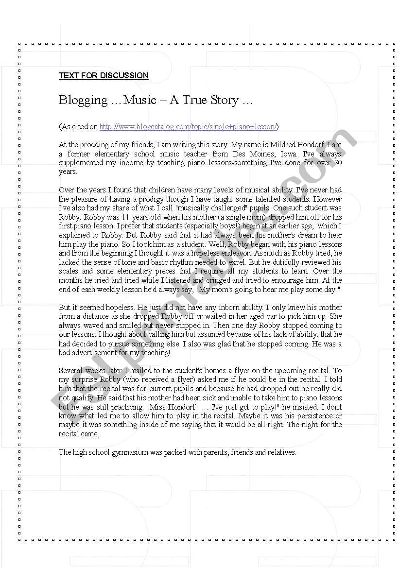 Blogging ... True Stories worksheet