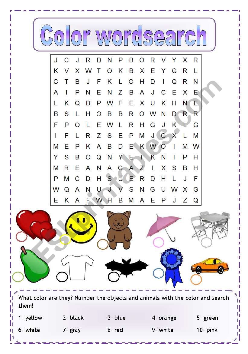 Color wordsearch worksheet