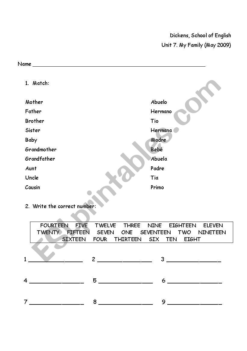 exam worksheet