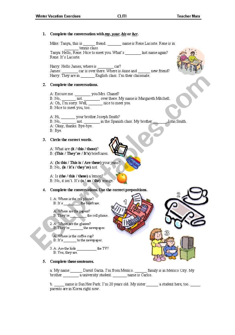 Vacation Review worksheet