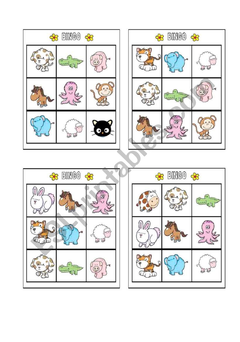 Bingo - Animals Page 4 worksheet