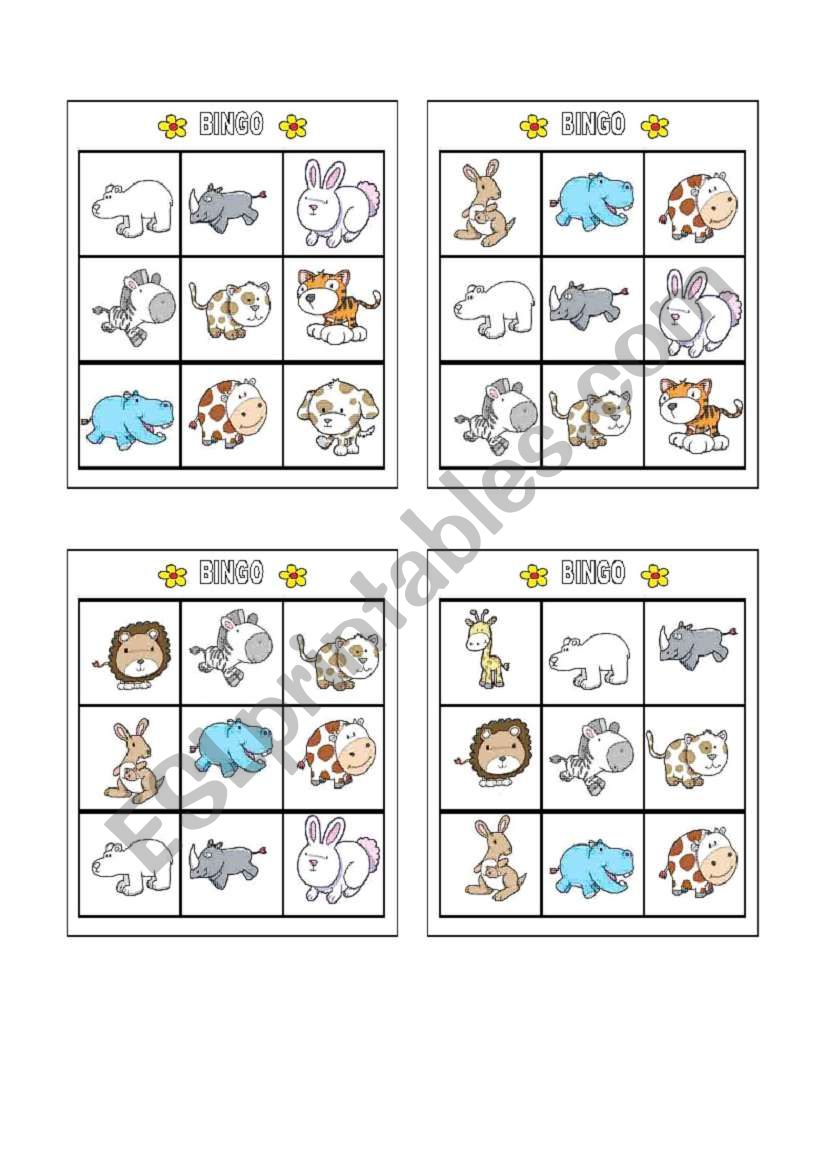 Bingo - Animals Page 6 worksheet