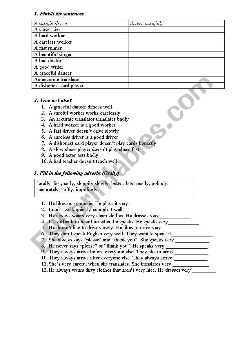 Adverbs worksheet