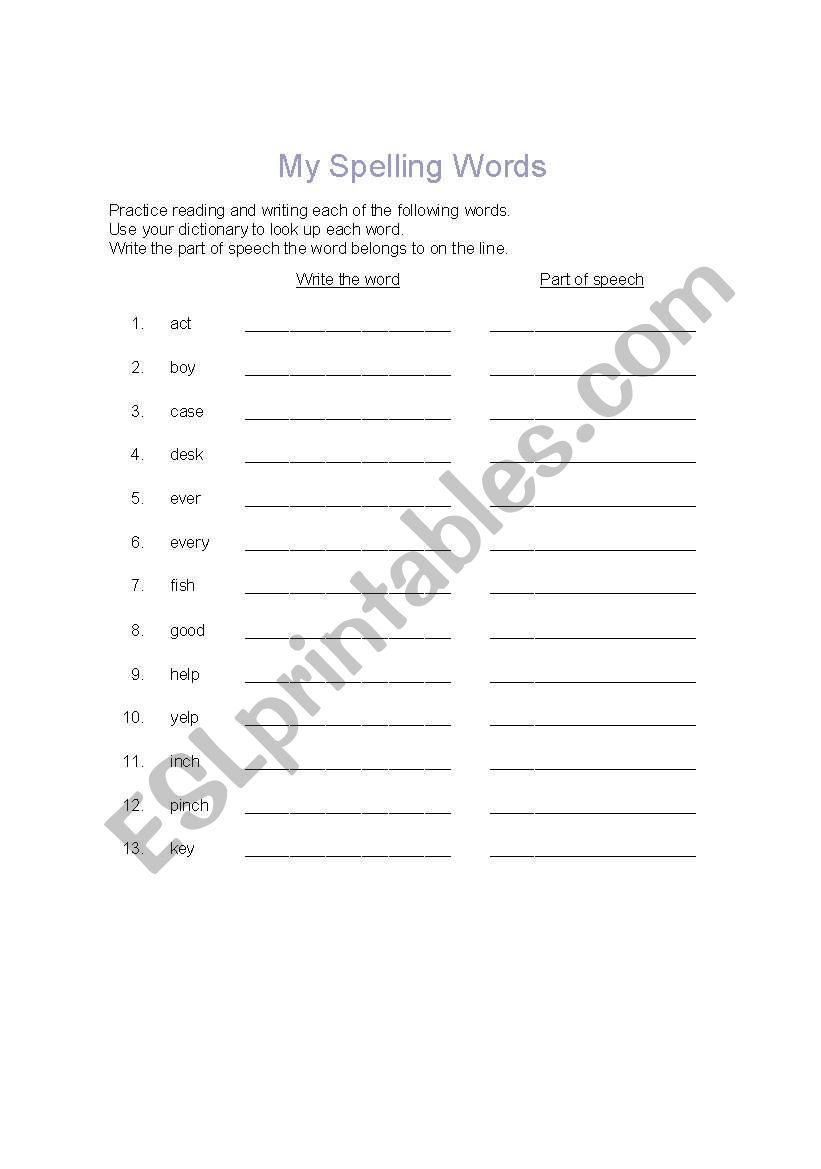 spelling worksheet