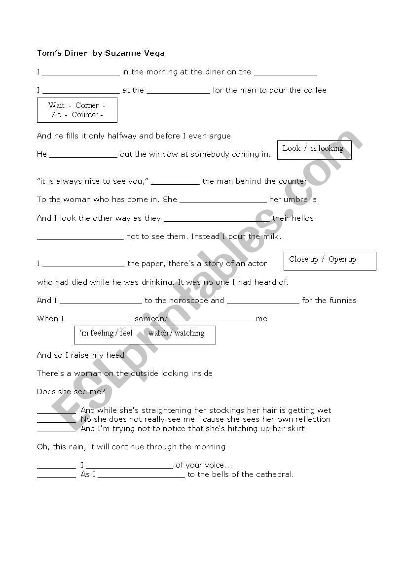Toms Dinner worksheet