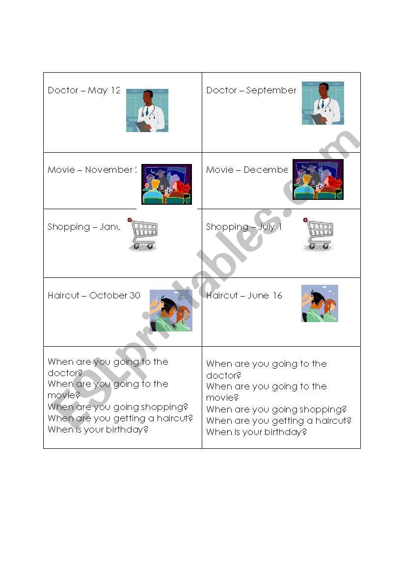 Going-to information gap worksheet