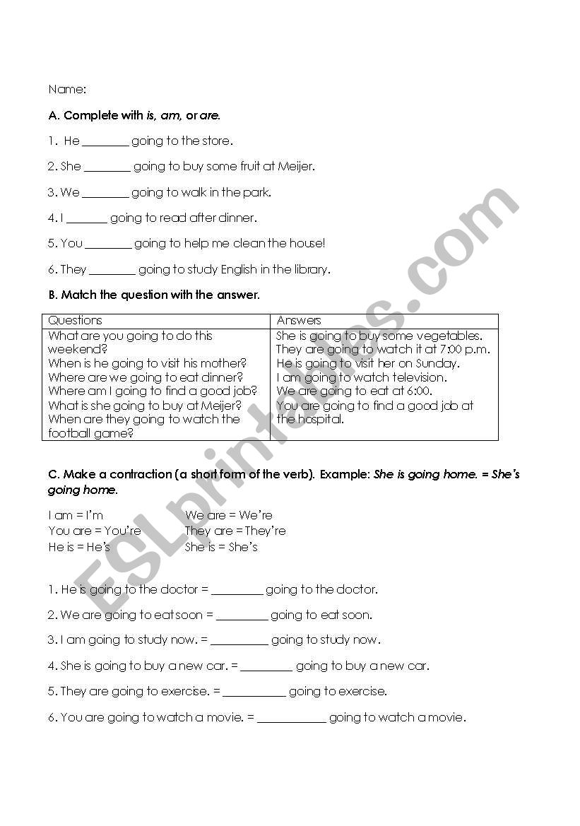 Going-to worksheet worksheet