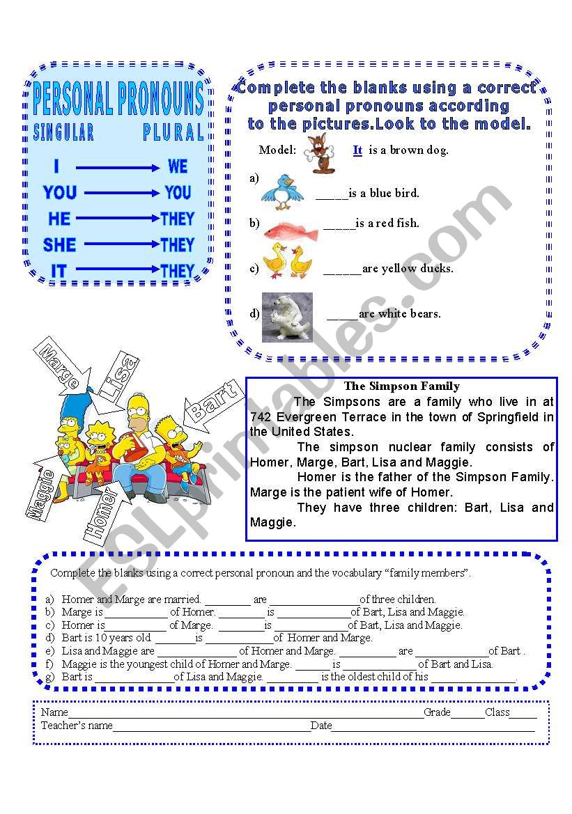 The Simpson Family worksheet