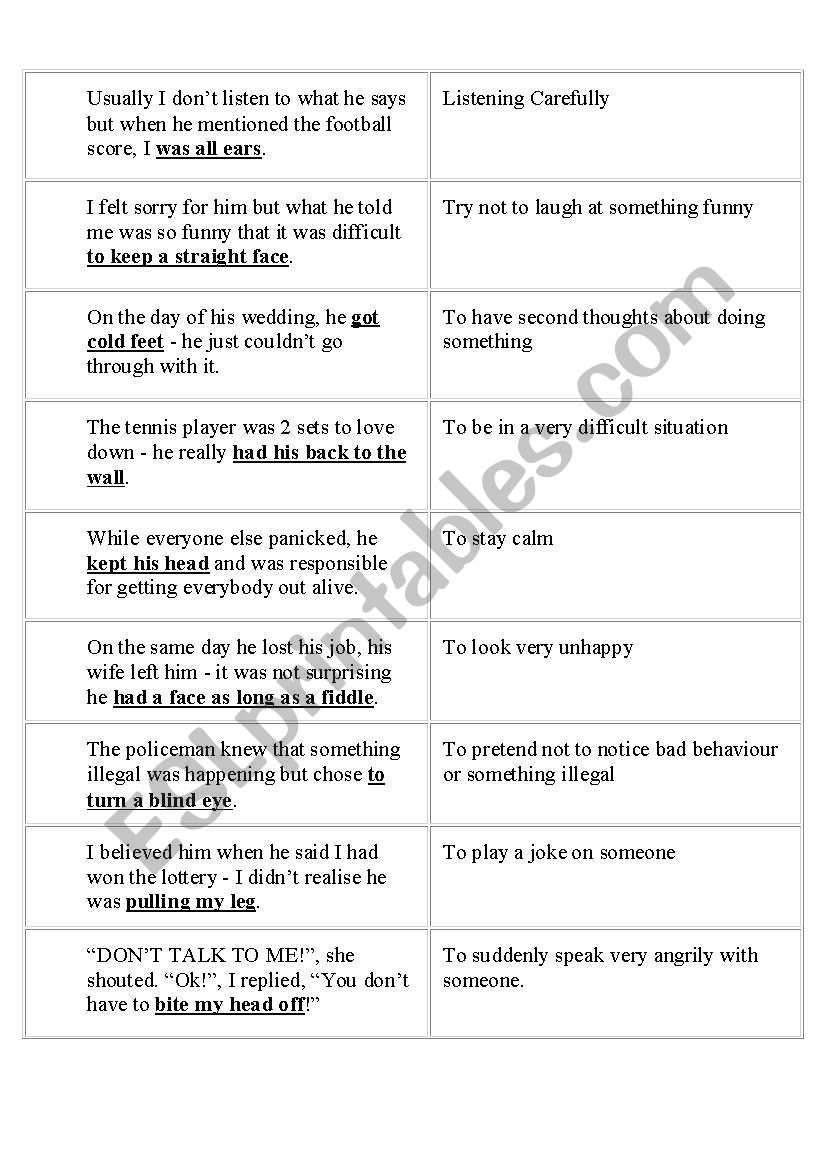 Body Idioms worksheet