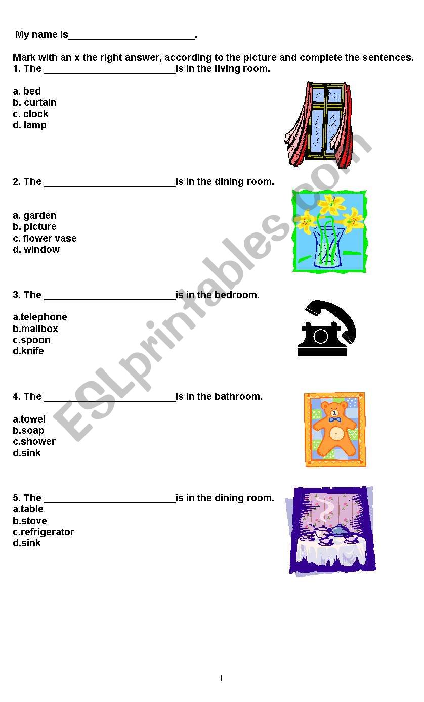 Objects in the house worksheet