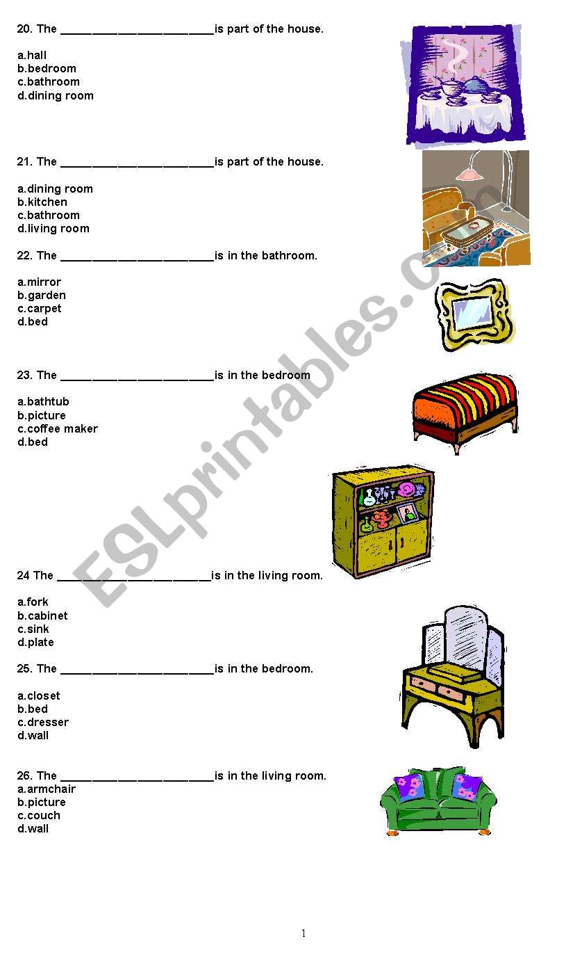 Objects in the house part 2 worksheet
