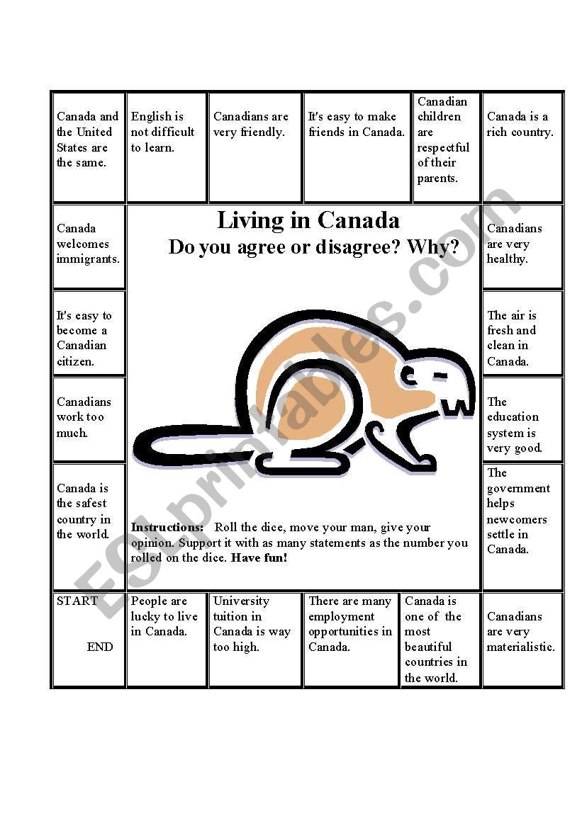 Canada Conversation Game worksheet