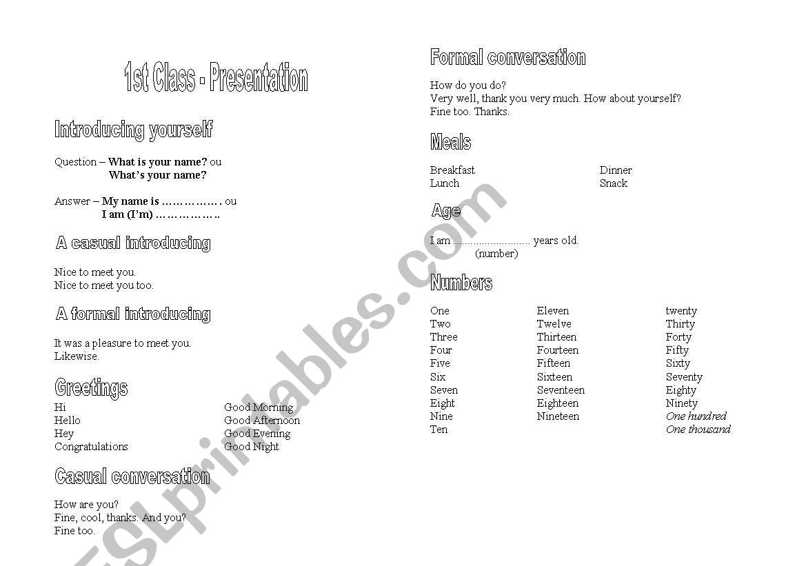 Presentation worksheet