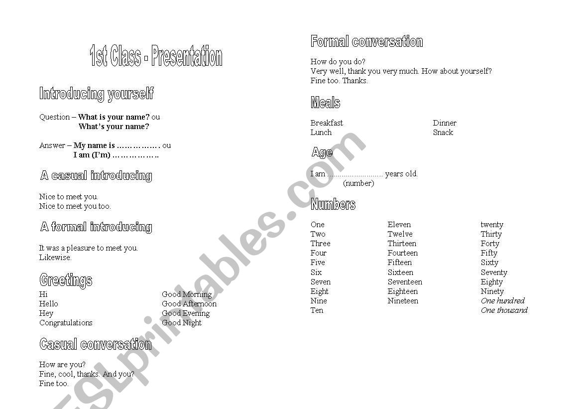 Presentation worksheet