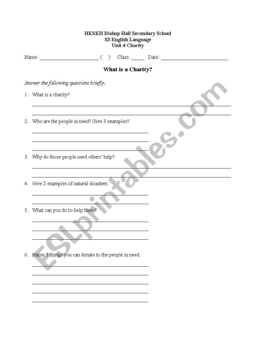 What is a charity worksheet