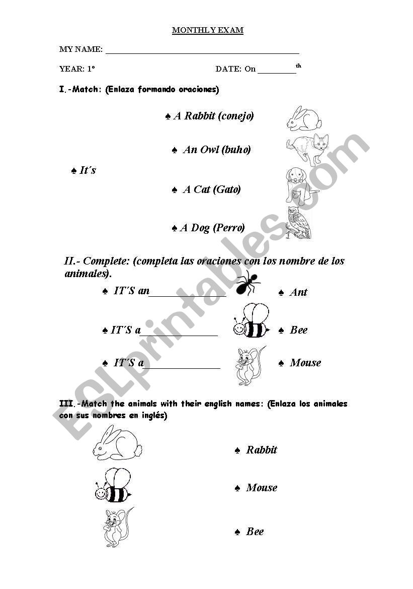 Use of  it using the animals worksheet
