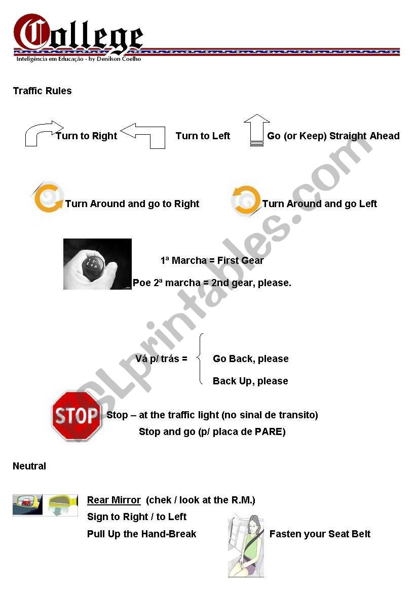 traffic rules worksheet