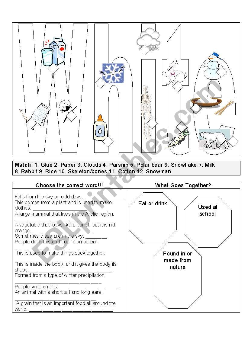 White things  worksheet