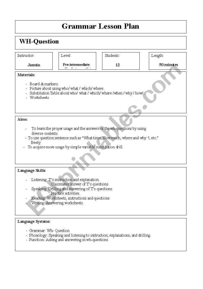 wh questions worksheet