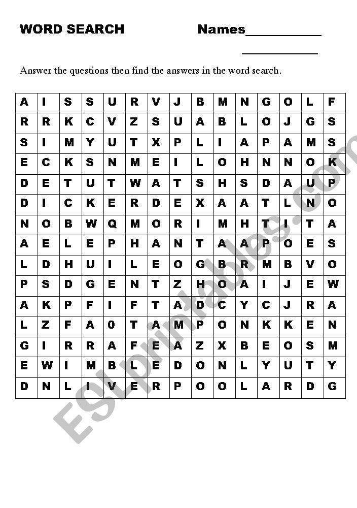 relative clauses word search worksheet