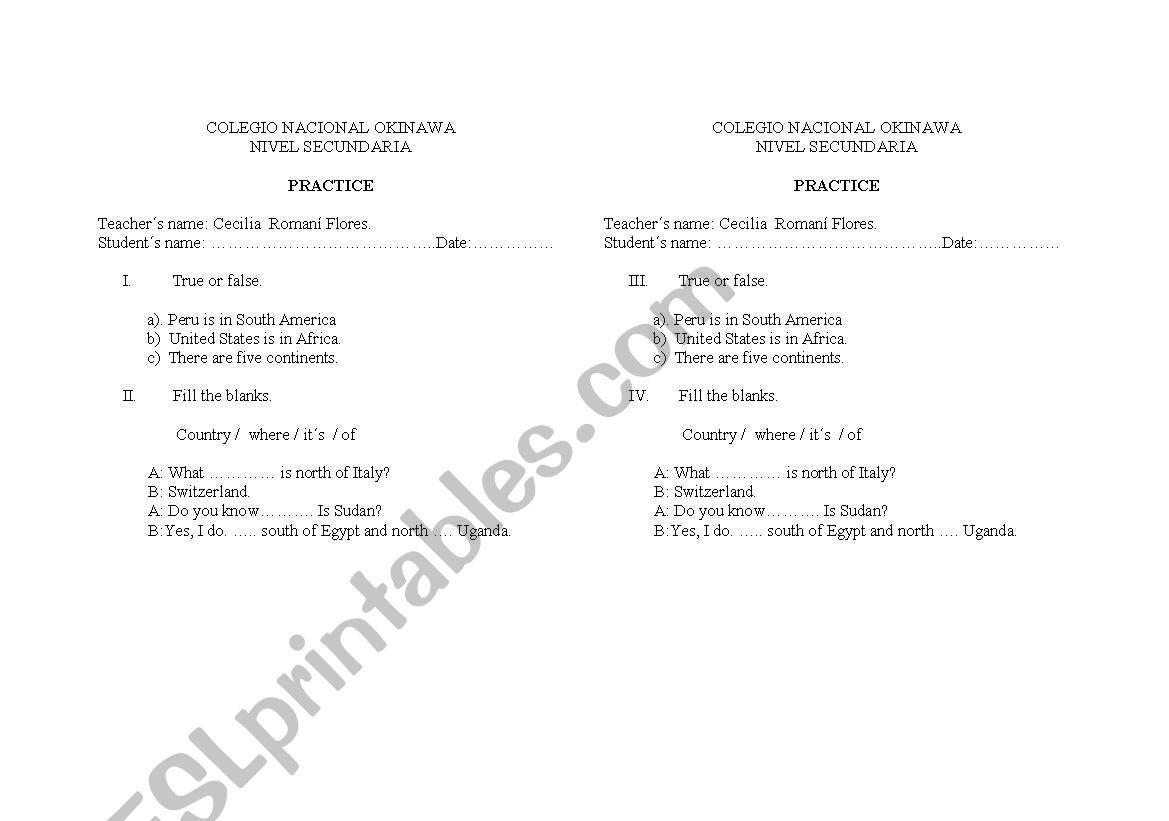 where is... worksheet