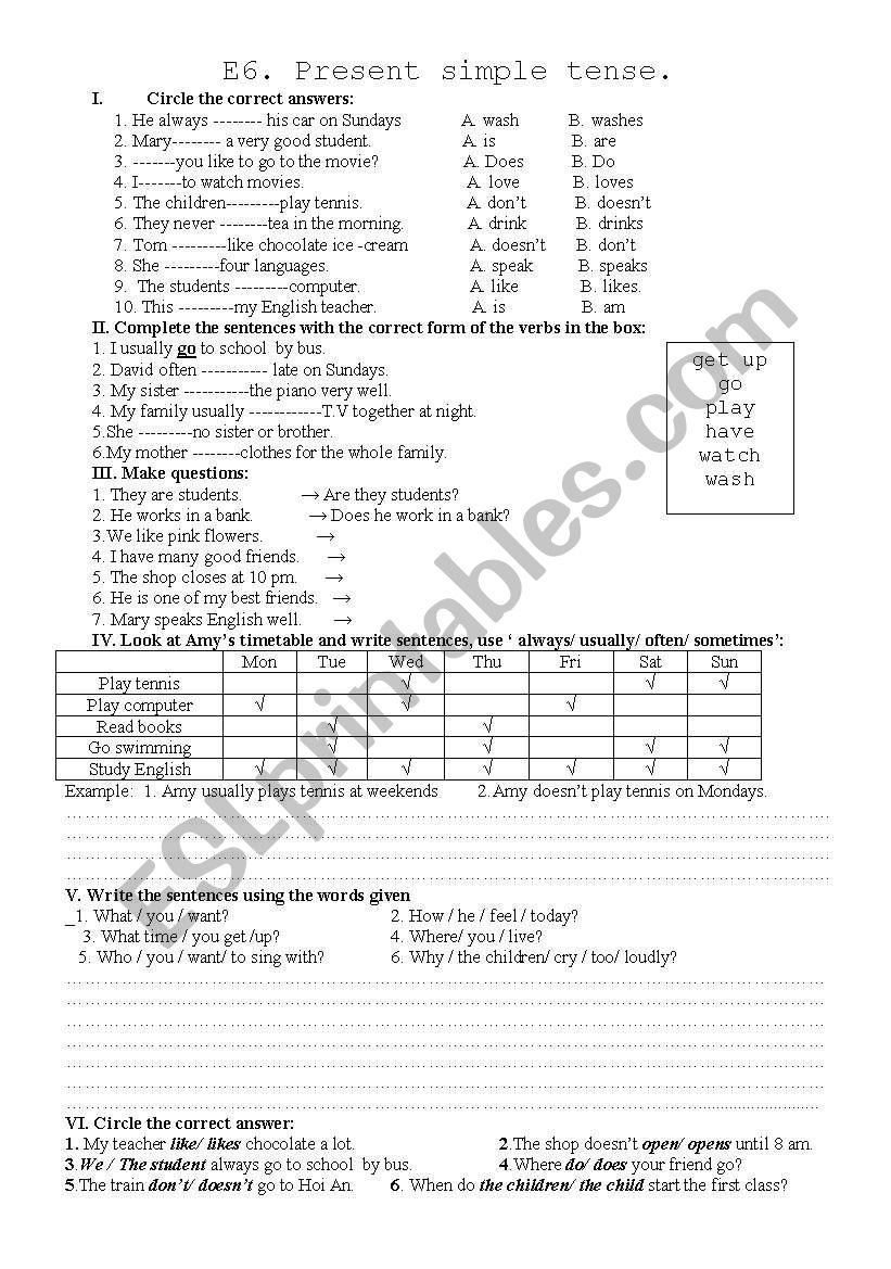 present simple worksheet